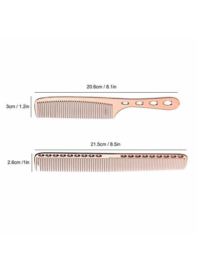wweenuo 2 pcs Stainless Steel Hair Combs Anti Static Styling Comb Hairdressing Barbers Combs (Rose Gold) - Image 2
